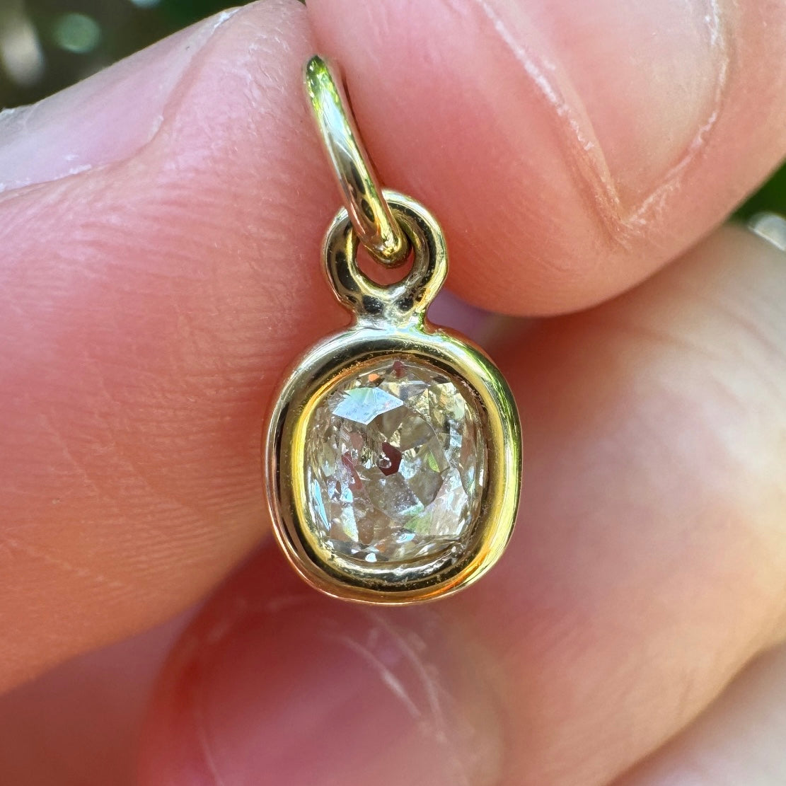 Custom handmade 9ct yellow gold 0.45ct old mine cut diamond bezel set pendant
