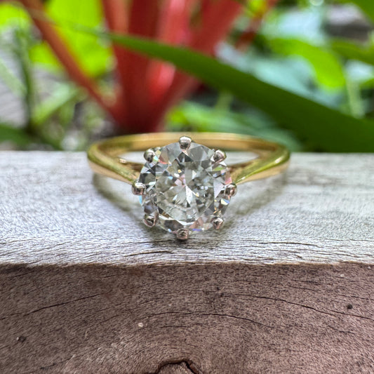 Vintage 18ct yellow gold and platinum 0.75ct old European cut diamond solitaire ring