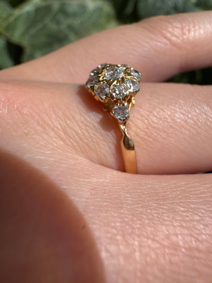 Antique 18ct yellow gold 0.55ct TCW old mine cut diamond starry cluster ring