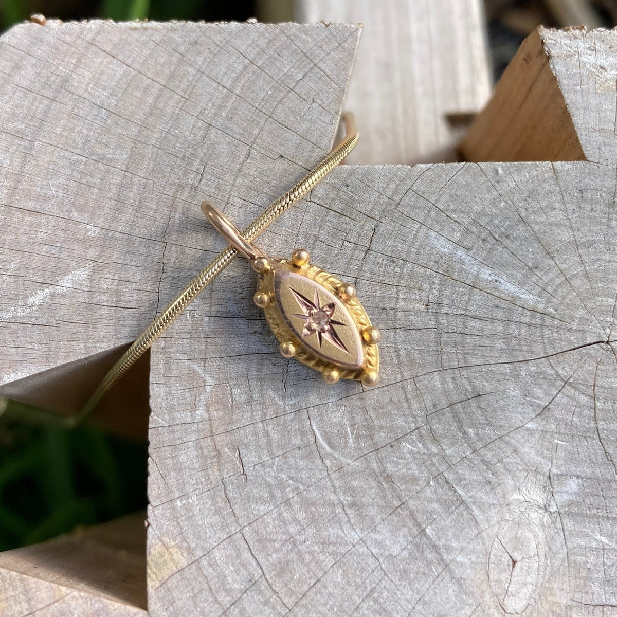 Antique Victorian 9ct yellow gold marquise-shaped diamond stickpin conversion pendant