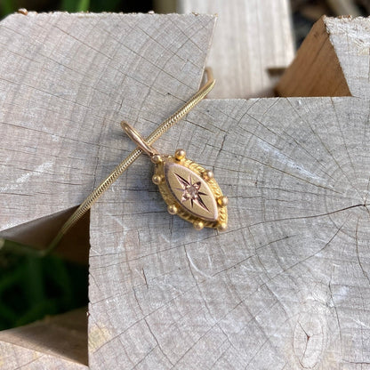 Antique Victorian 9ct yellow gold marquise-shaped diamond stickpin conversion pendant