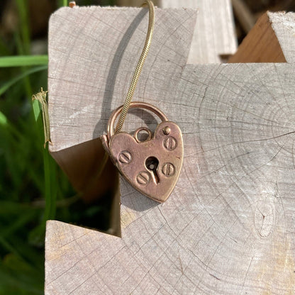 Vintage 9ct rose gold heart padlock pendant