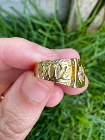 Antique 18ct yellow gold 0.2ct old mine cut diamond MIZPAH ring