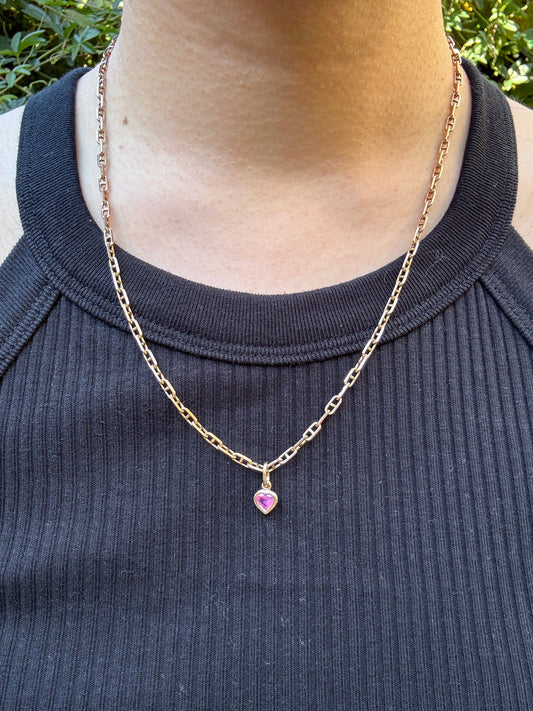 Custom 9ct yellow gold 0.56ct pink sapphire heart bezel set pendant