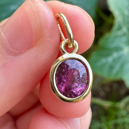 Custom handmade recycled 9ct yellow gold 1.56ct natural ruby bezel set pendant
