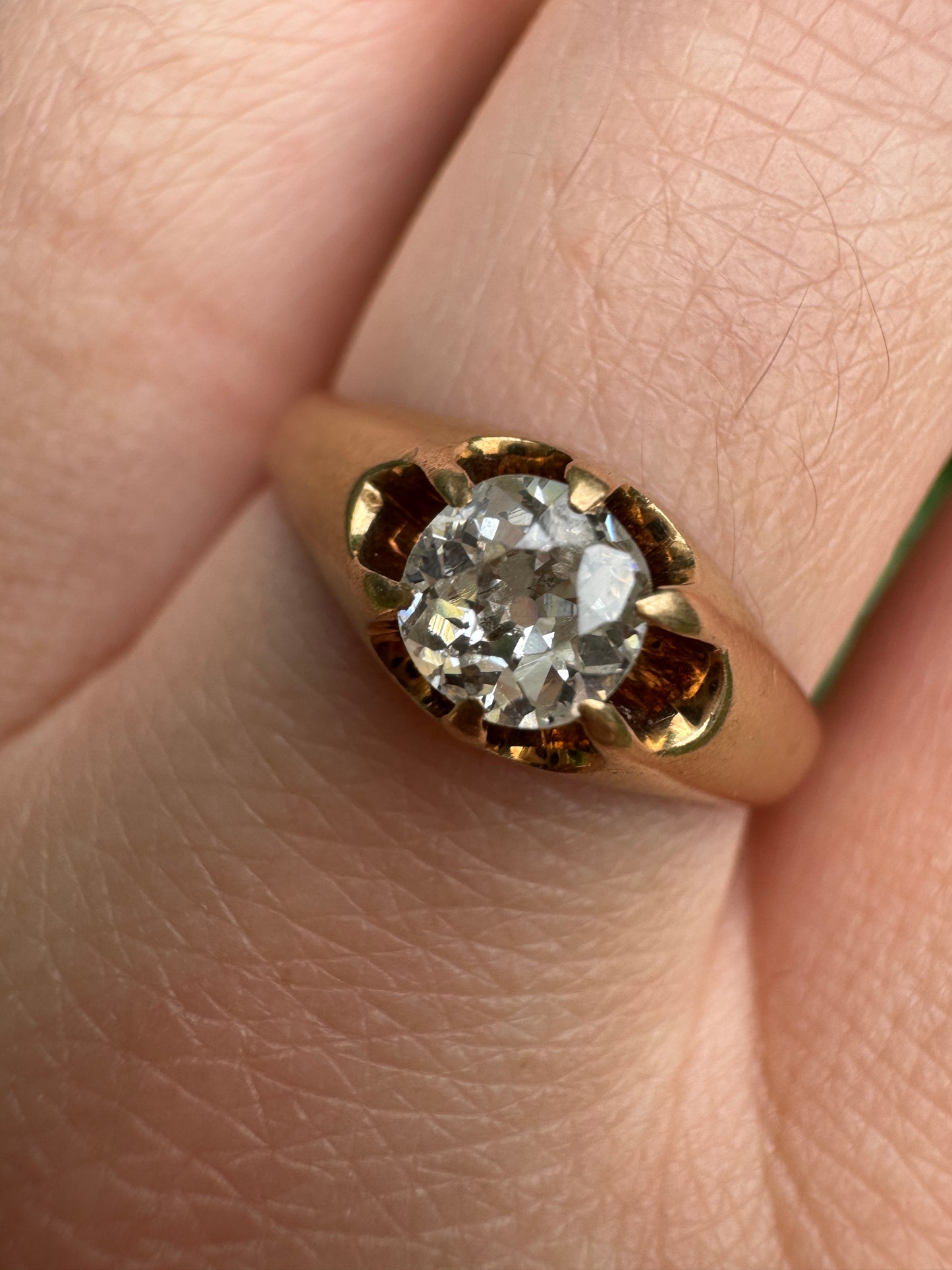Vintage Mid Century 18ct yellow gold 0.4ct old mine cut diamond belcher ring