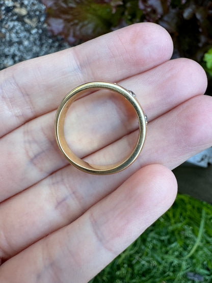 Vintage 18ct yellow gold 0.3ct TCW old mine cut and single cut diamond flush set toi et moi ring