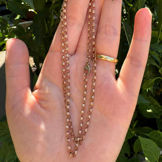 Vintage 9ct rose gold belcher chain, 45cm / 17.7 inches long