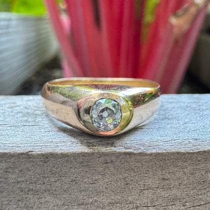 Vintage French 18ct yellow gold 0.26ct old mine cut diamond gypsy ring