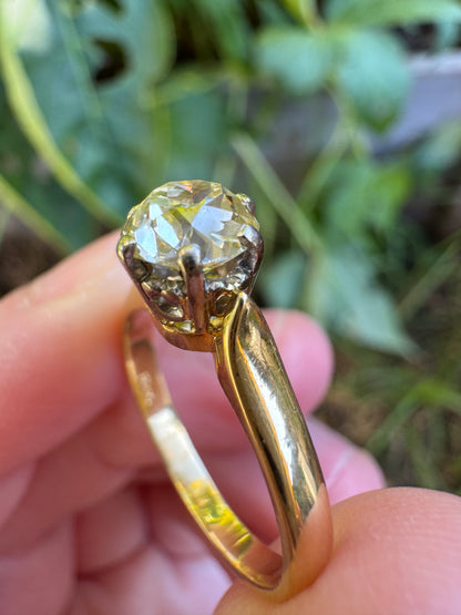 Vintage 18ct yellow gold 0.98ct old mine cut diamond solitaire ring