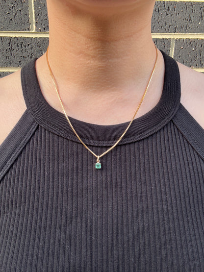Custom 9ct yellow gold 0.45ct square cut emerald claw set pendant