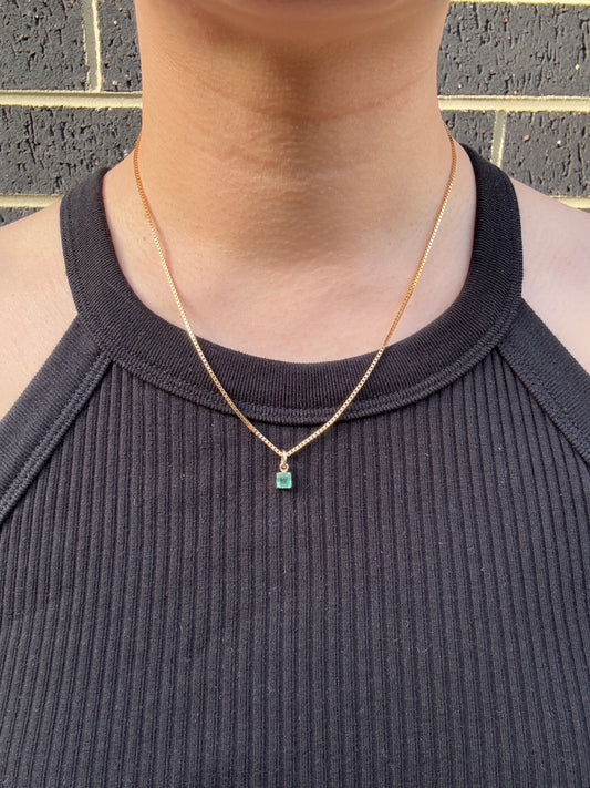 Custom 9ct yellow gold 0.45ct square cut emerald claw set pendant