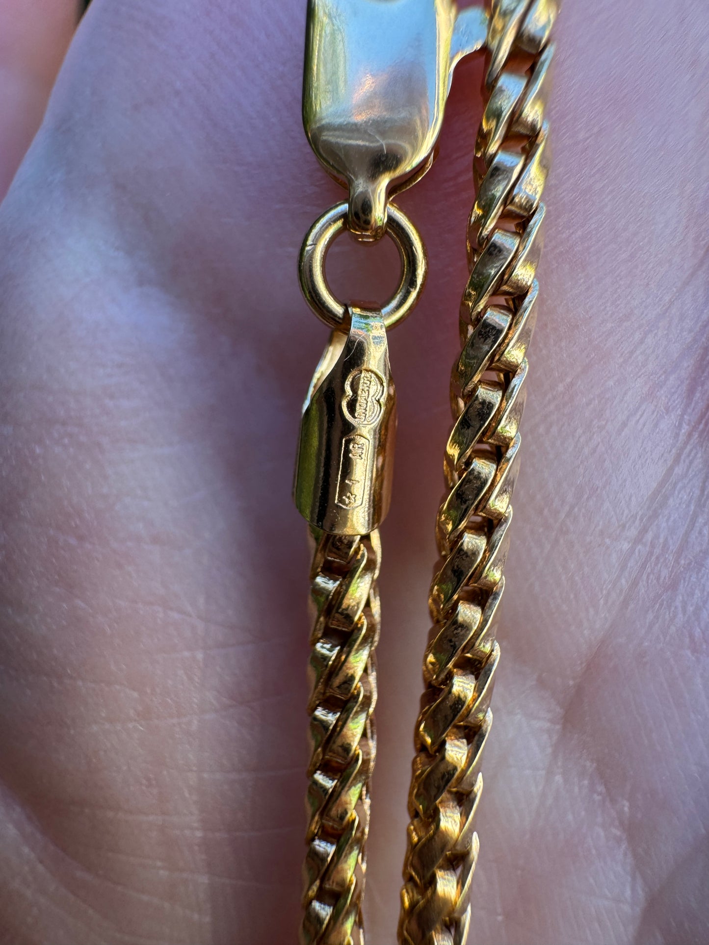 Vintage Italian 9ct yellow gold fancy snake link chain, 61cm / 24 inches long