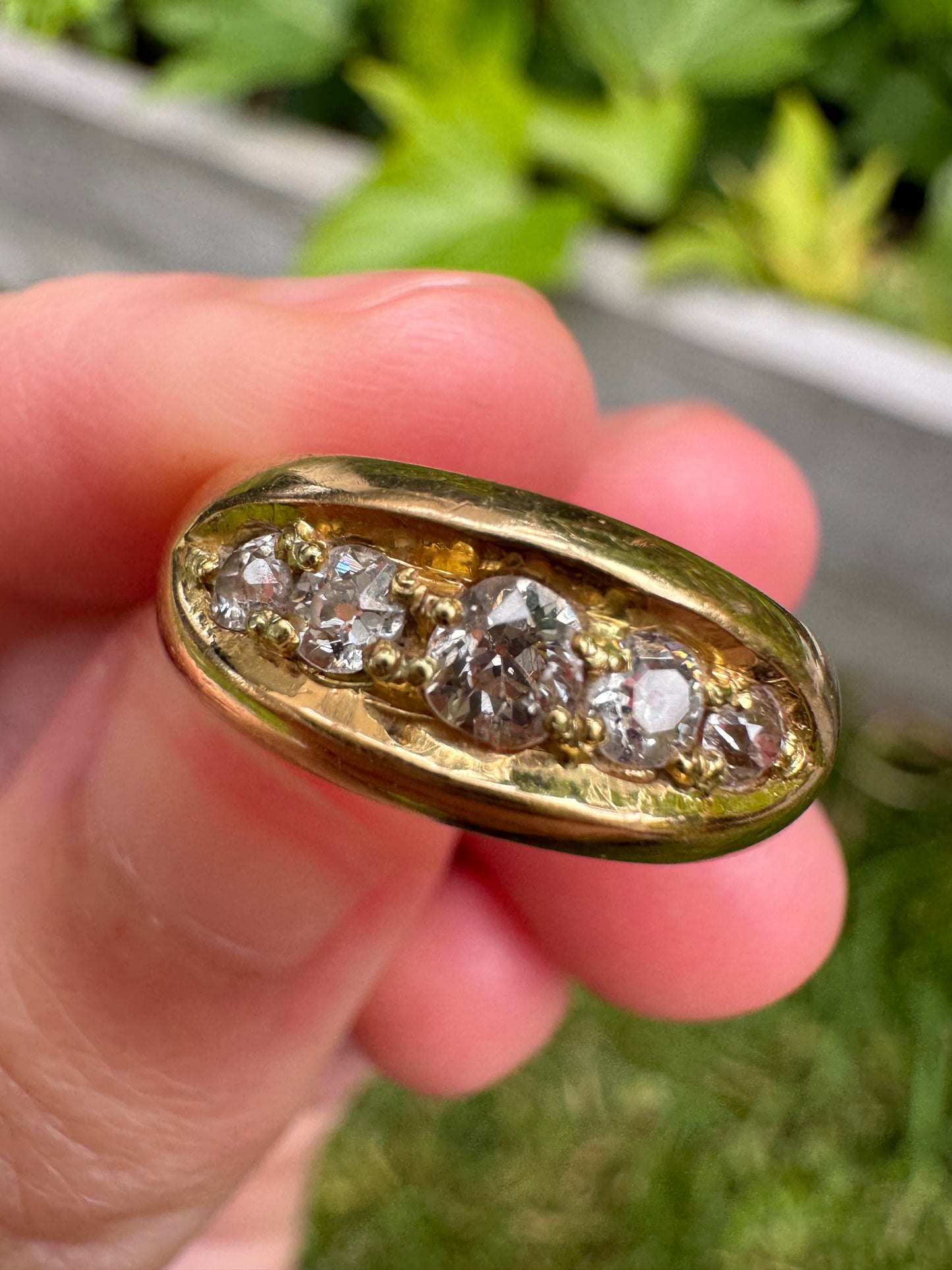 Antique 18ct yellow gold five stone 0.5ct TCW old mine cut diamond ring