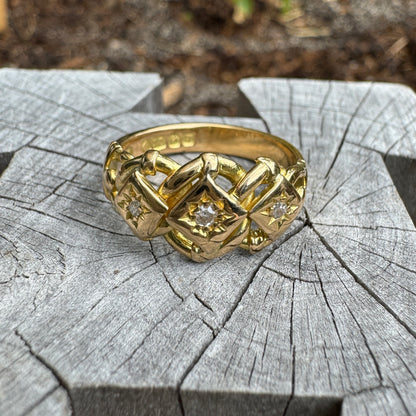 Antique 18ct yellow gold old cut diamond starset knot ring