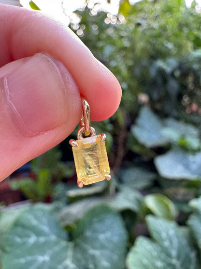 Custom handmade recycled 9ct yellow gold 1.25ct natural yellow sapphire prong set pendant