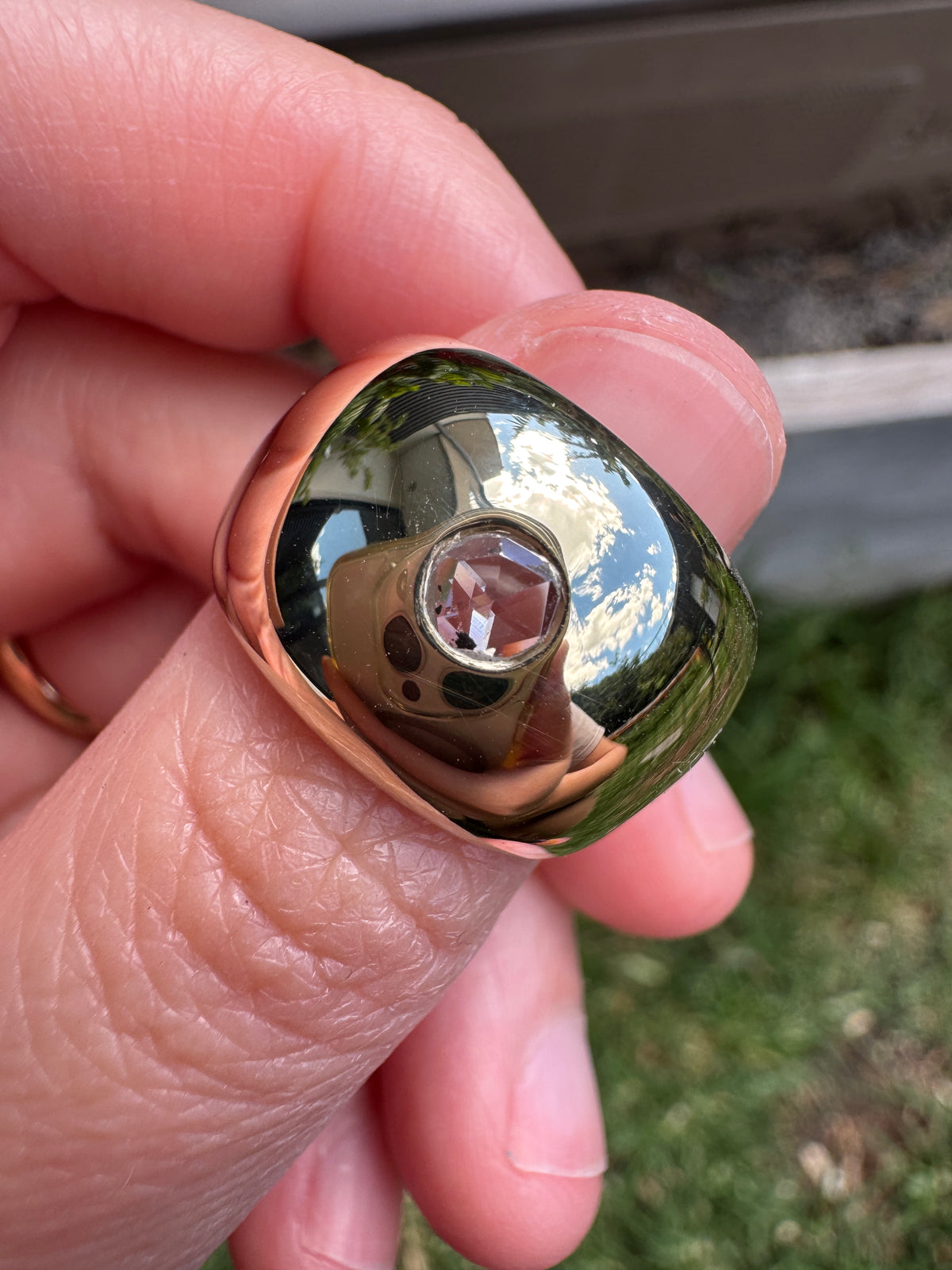 Vintage Italian 9ct gold rose cut diamond bombe gypsy ring