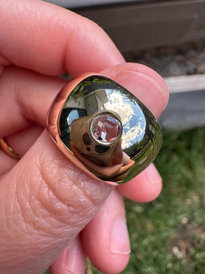 Vintage Italian 9ct gold rose cut diamond bombe gypsy ring