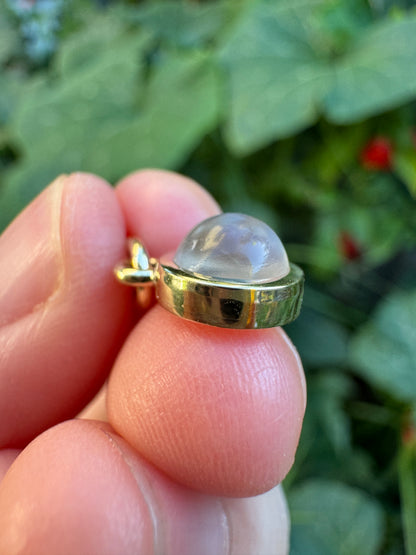 Custom handmade recycled 9ct yellow gold 1.31ct moonstone cabochon bezel set pendant
