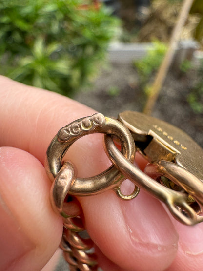 Antique 9ct rosy yellow gold heart padlock bracelet, 18cm / 7.1 inches long