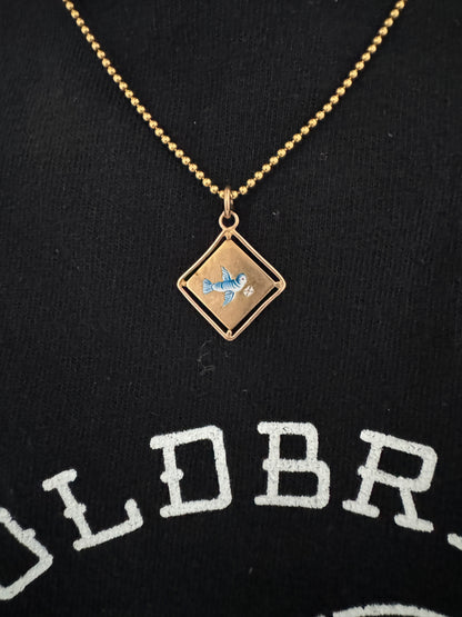 Vintage 14ct yellow gold and enamel bluebird pendant