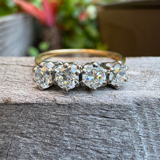 Antique 18ct yellow gold four stone 0.7ct TCW old European cut diamond ring