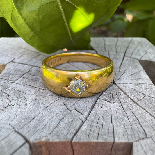 Antique Victorian 18ct yellow gold 0.23ct old mine cut diamond gypsy ring