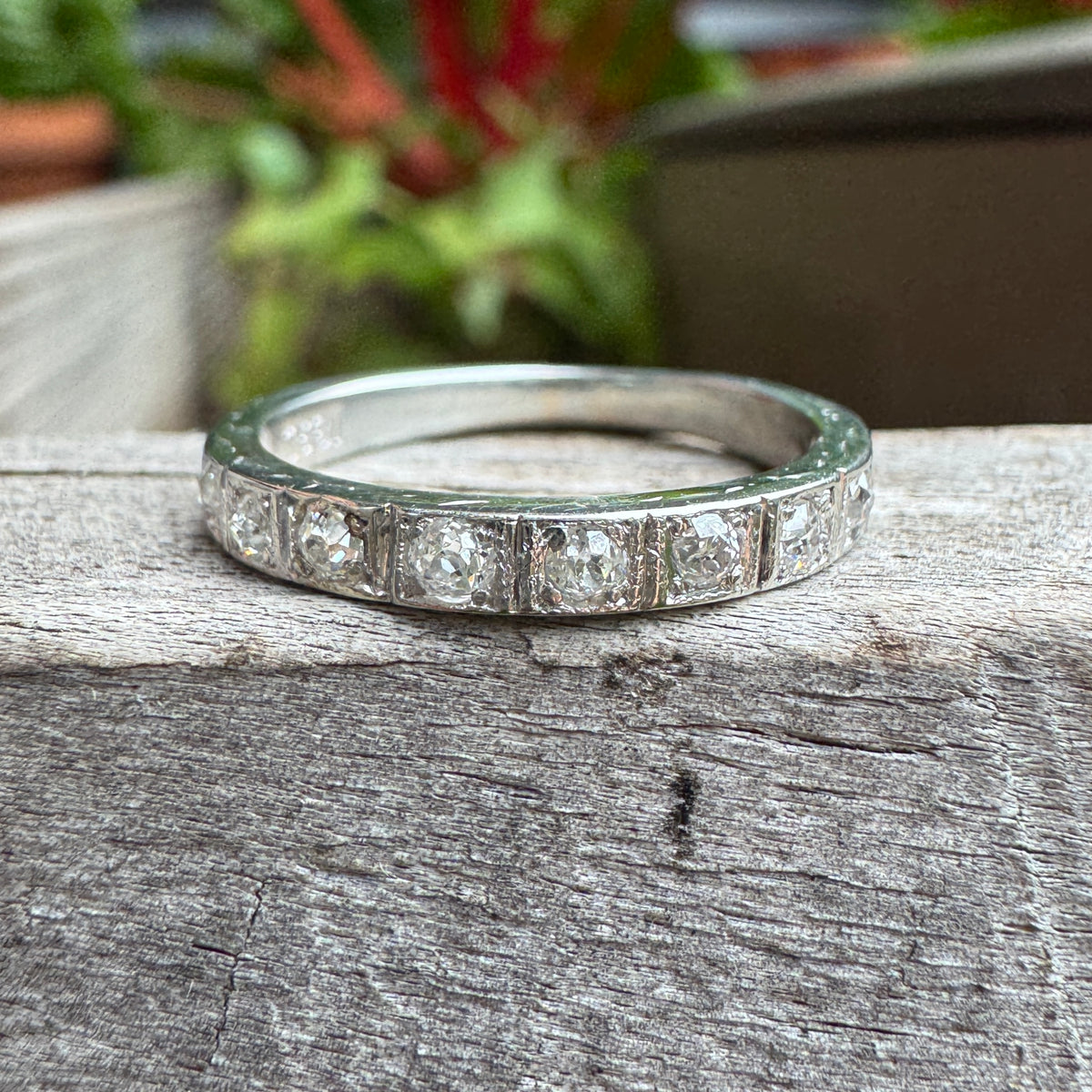 Antique 18ct gold old cut diamond half eternity ring