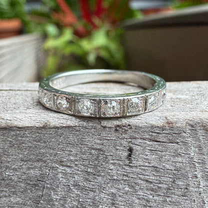 Antique 18ct gold old cut diamond half eternity ring