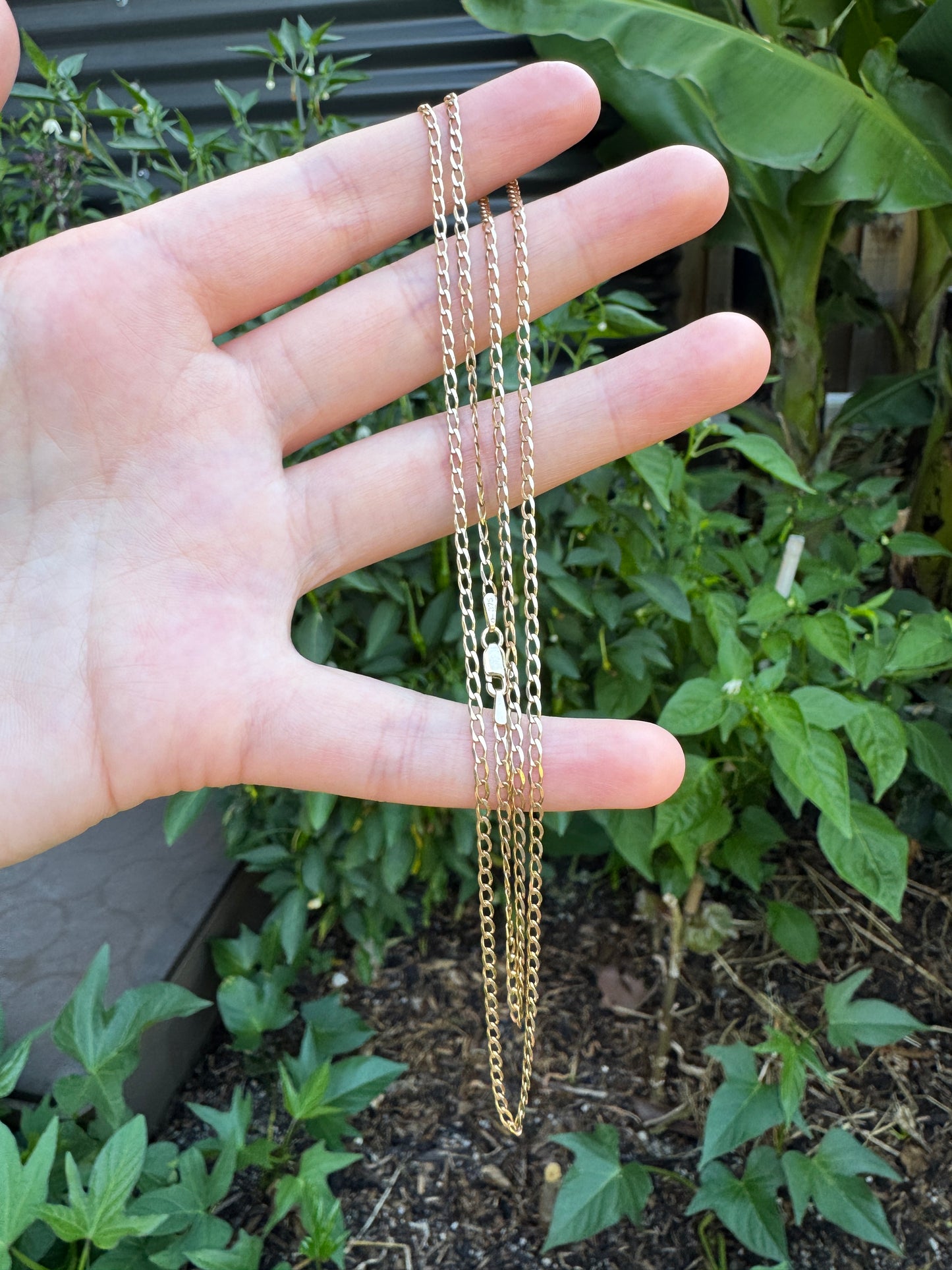 Vintage Italian 9ct yellow gold flat curb link chain, 60cm / 23.6 inches long
