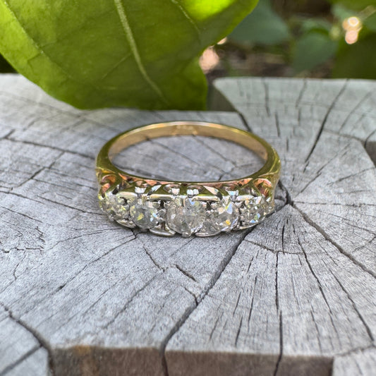 Antique 18ct yellow gold five stone 0.47ct TCW old mine cut diamond ring