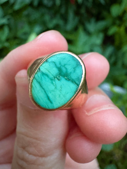 Antique Australian 9ct rosy yellow gold turquoise signet ring