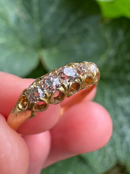 Antique English 18ct yellow gold five stone 0.3ct TCW old mine cut diamond ring