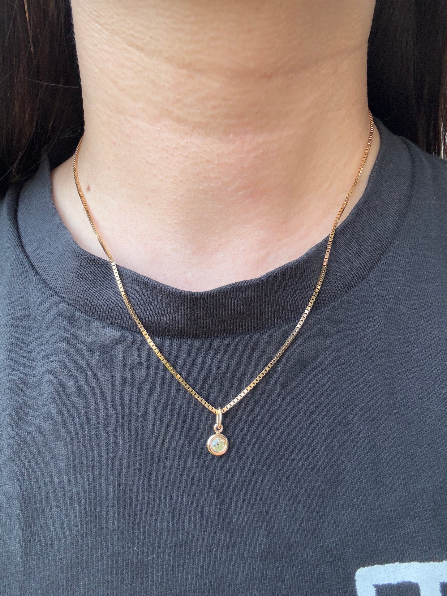 Custom 9ct yellow gold 0.34ct old mine cut diamond bezel set pendant (I1, K)
