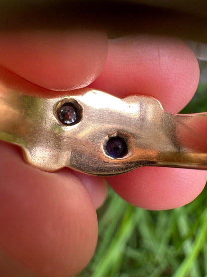 Antique Victorian 9ct yellow gold sapphire and diamond snake ring