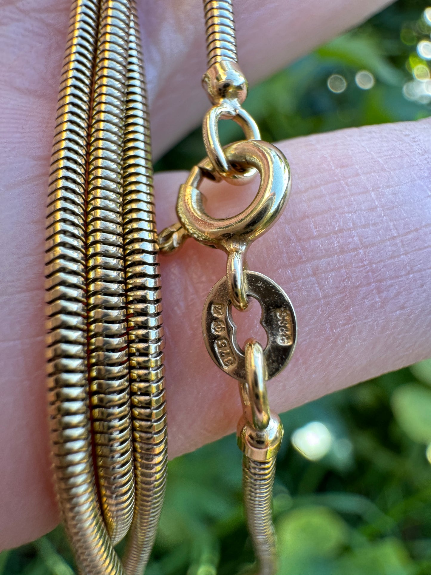 Vintage 9ct yellow gold snake chain, 51cm / 20.08 inches long