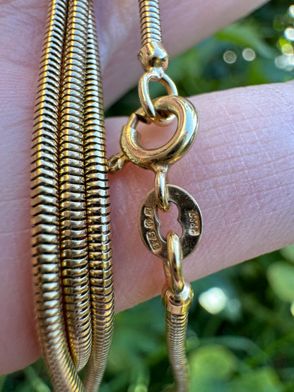 Vintage 9ct yellow gold snake chain, 51cm / 20.08 inches long