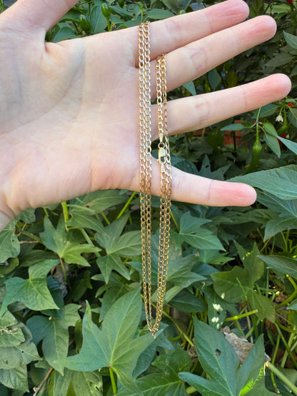 Vintage Italian 9ct yellow gold flat curb link chain, 70cm / 27.6 inches long