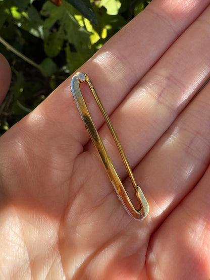 Antique 18ct yellow gold calibre cut ruby and rose cut diamond safety pin brooch/chain extender