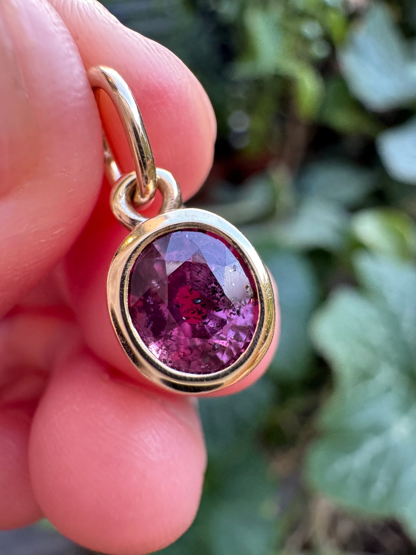 Custom handmade recycled 9ct yellow gold 1.56ct natural ruby bezel set pendant