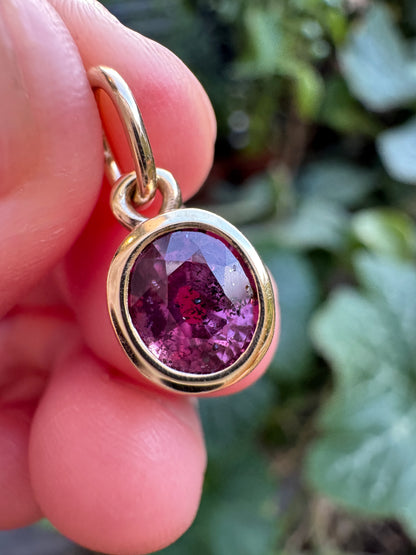 Custom handmade recycled 9ct yellow gold 1.56ct natural ruby bezel set pendant