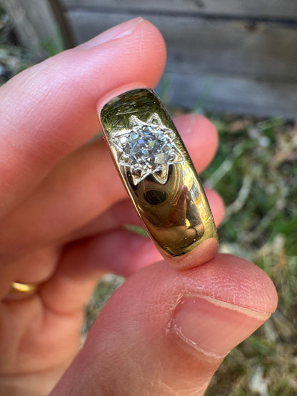 Antique Australian 15ct yellow gold 0.27ct old mine cut diamond starset gypsy ring