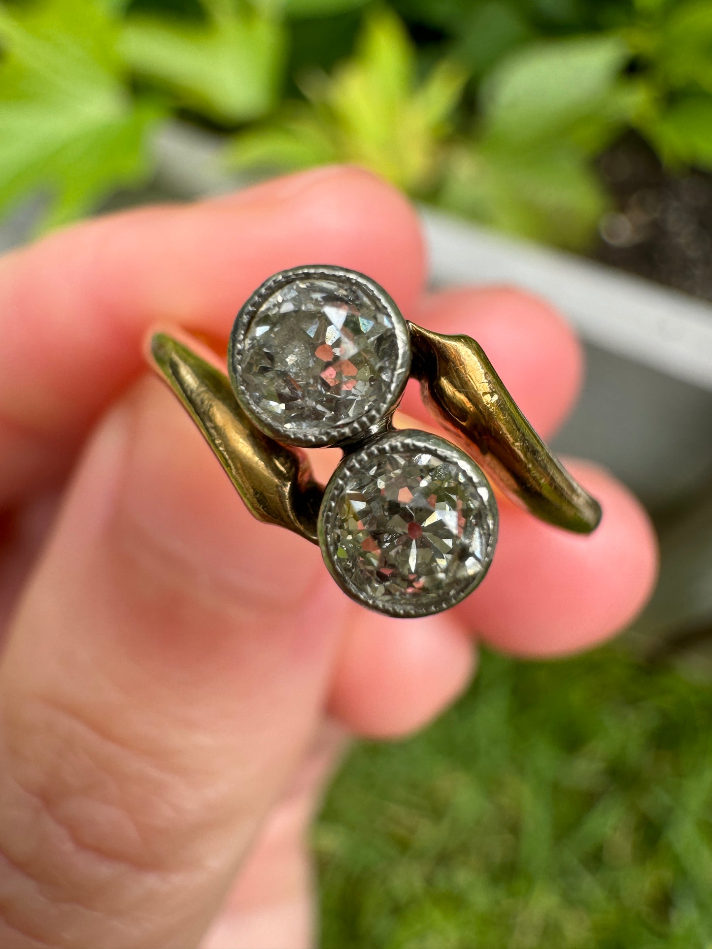 Vintage 18ct yellow gold 0.5ct TCW old mine cut diamond toi et moi ring