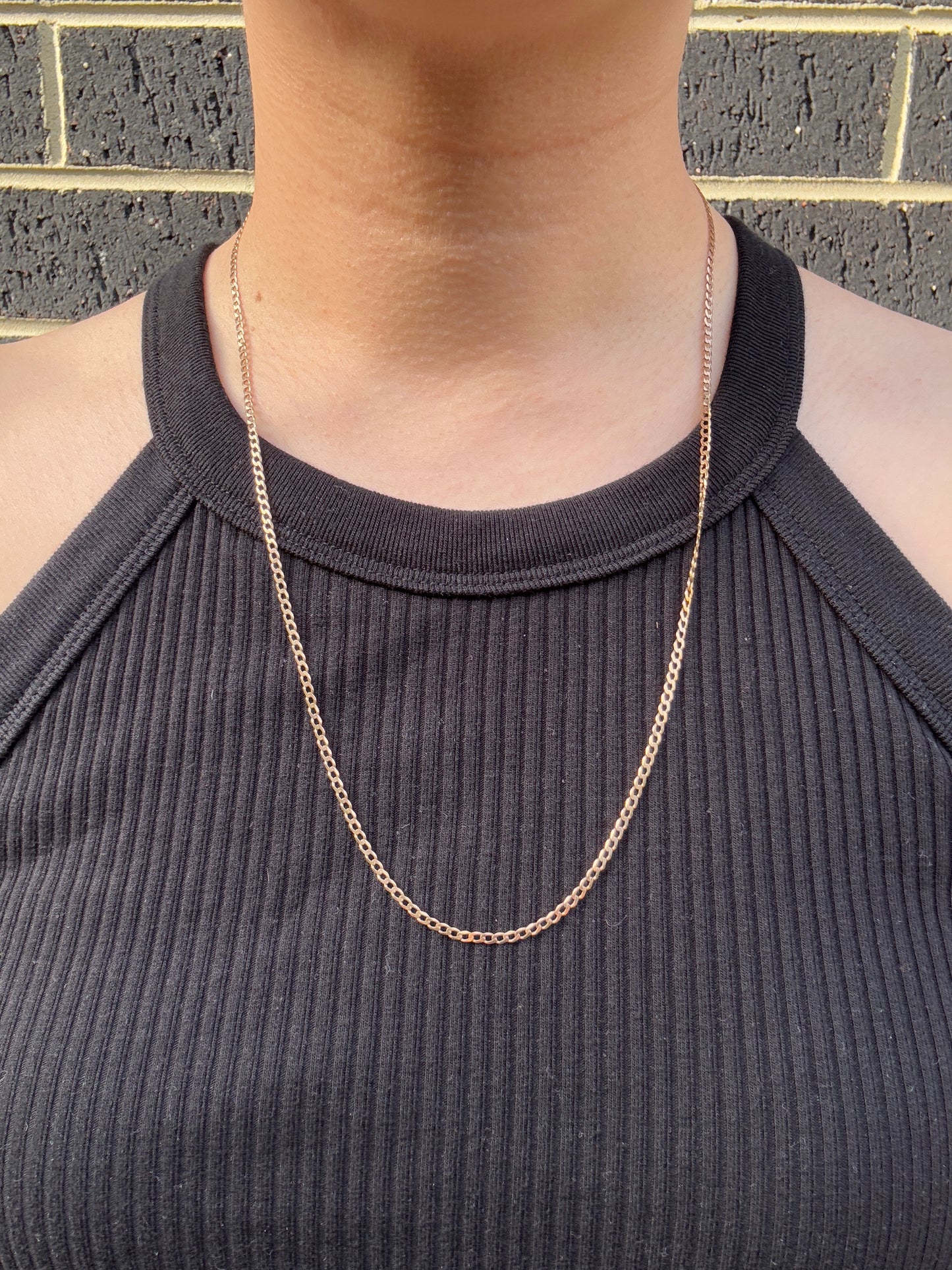 Vintage Italian 9ct yellow gold flat curb link chain, 59cm / 23.2 inches long