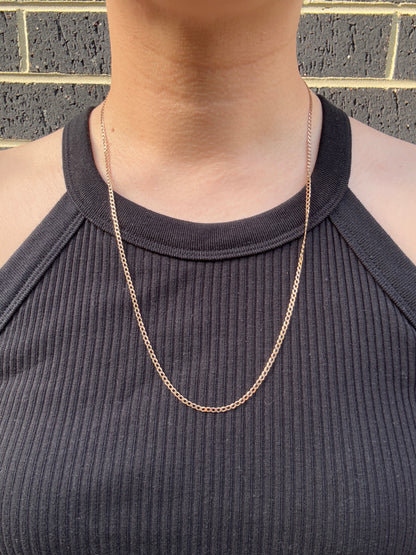 Vintage Italian 9ct yellow gold flat curb link chain, 59cm / 23.2 inches long