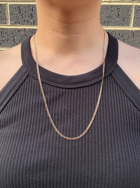 Vintage Italian 9ct yellow gold flat curb link chain, 59cm / 23.2 inches long