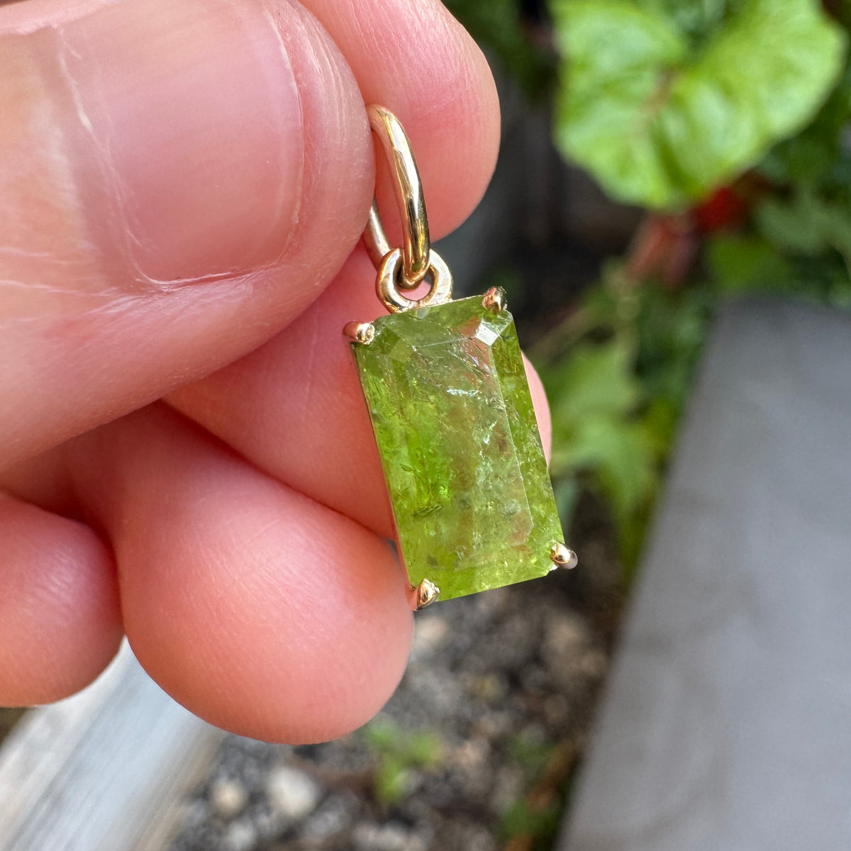 Handmade 9ct gold natural green Mali garnet pendant