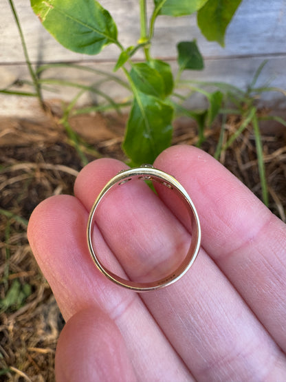 Antique 18ct yellow gold three stone 0.5ct TCW old mine cut diamond gypsy ring