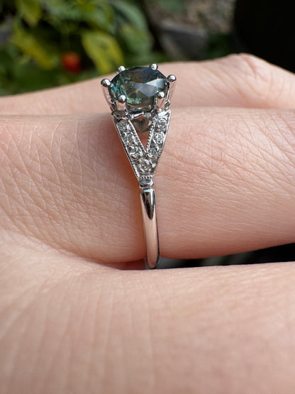 Antique platinum natural Australian parti sapphire and diamond ring