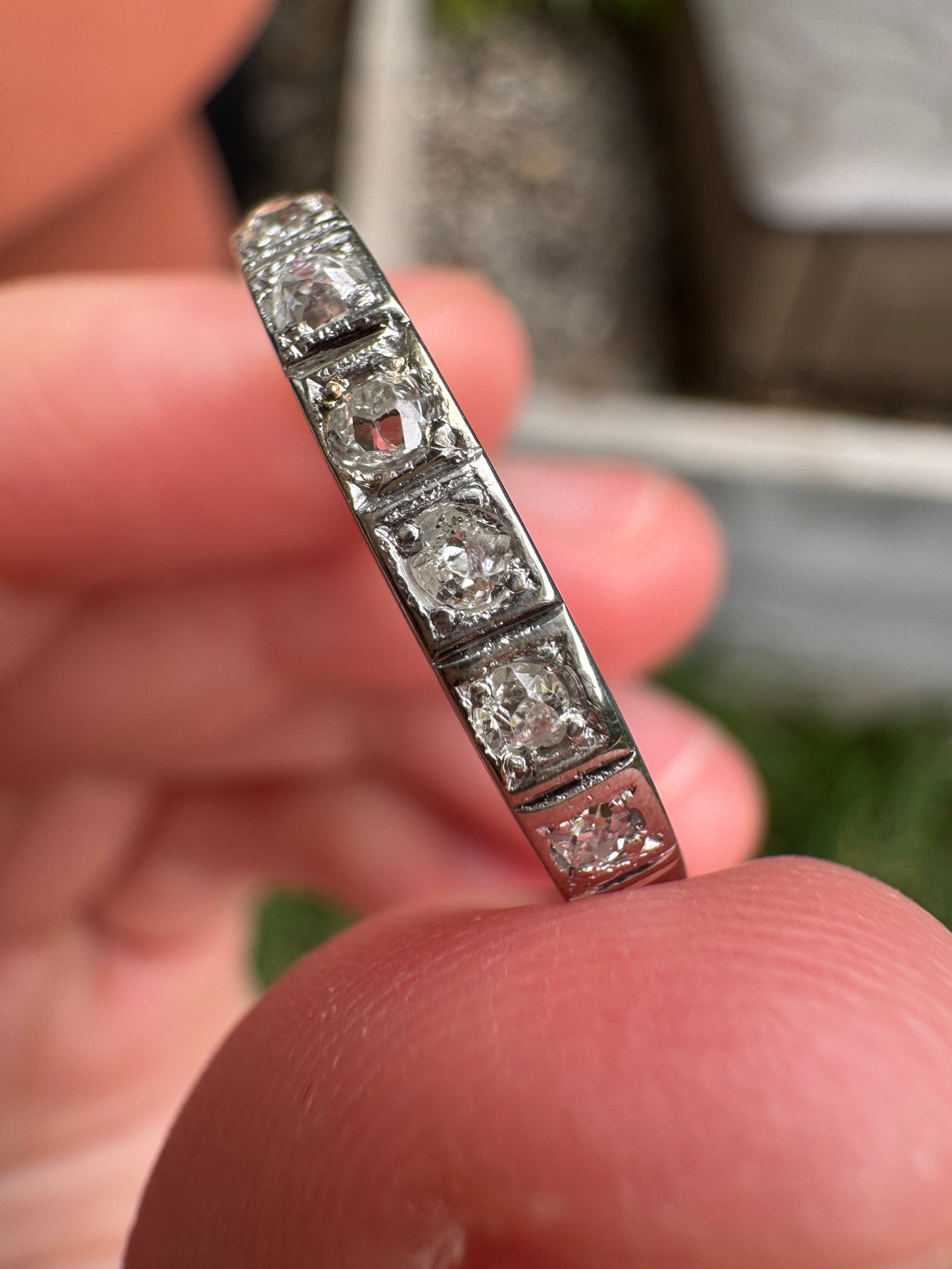 Antique 18ct gold old cut diamond half eternity ring